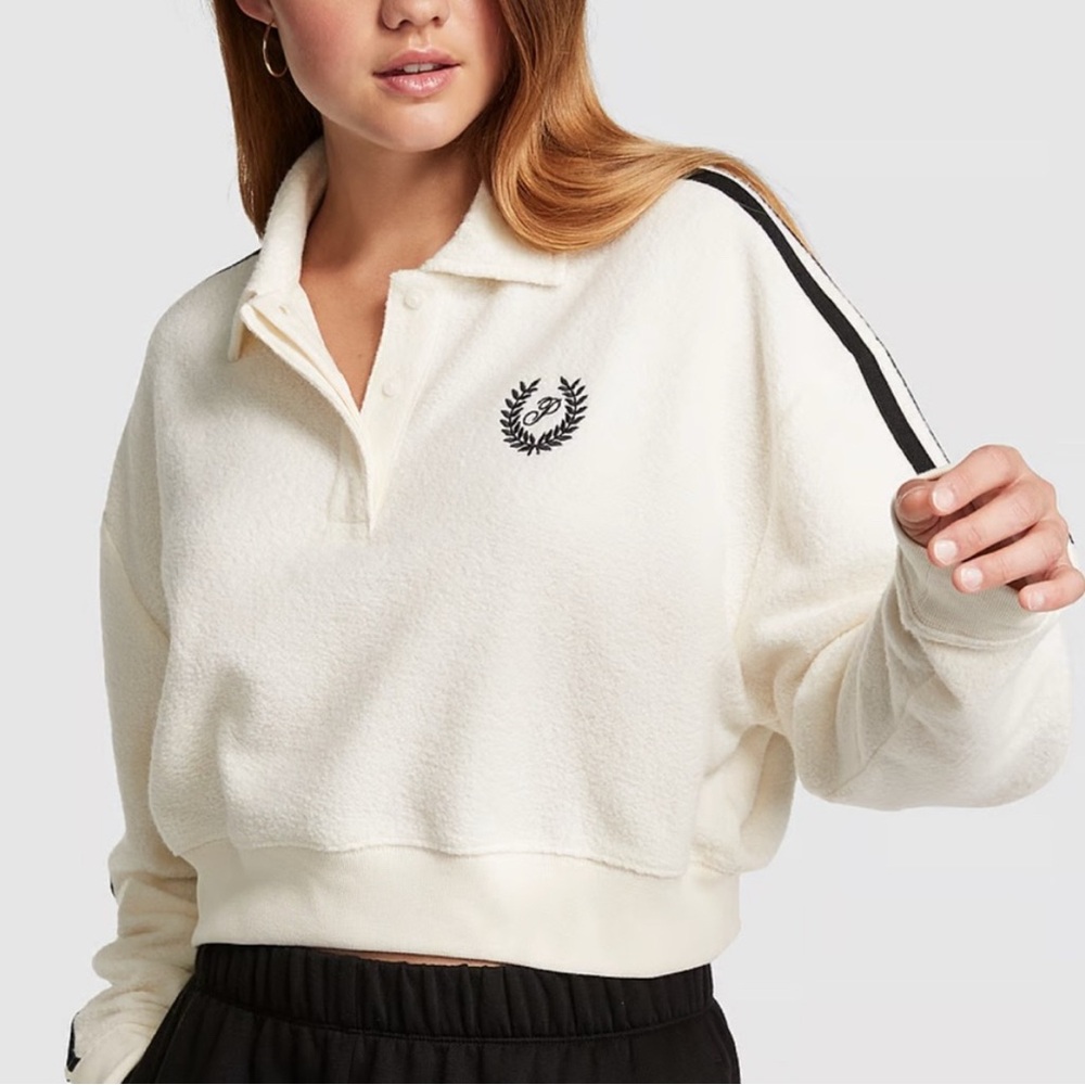 Vs pink reversed fleece crop polo shirt Last Chance❌